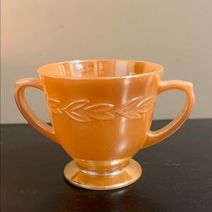 Vintage Anchor Hocking Fire-King Peach Lusterware Laurel Leaf Sugar Bowl